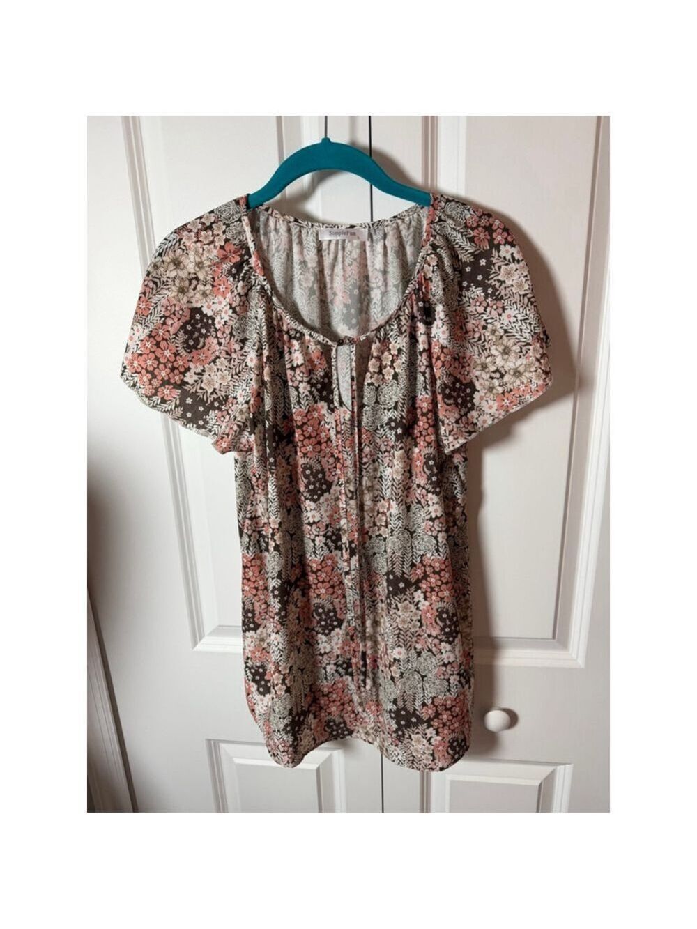 SimpleFun Floral Blouse L Brown Pink
